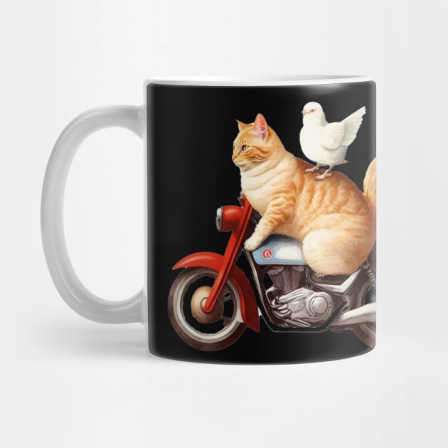 cat and chicken riding motorcycle by TrvlAstral